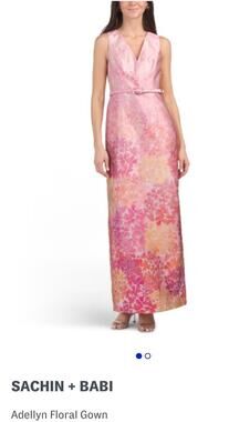 Sachin & Babi Adellyn Gown 12 Pink Floral Belted Maxi Dress Wedding Guest Formal